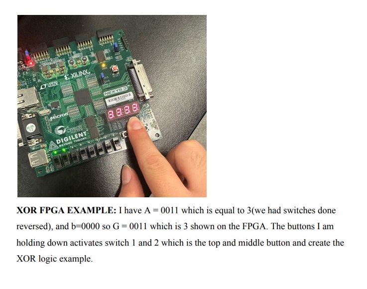 Digilent Nexys 3 FPGA displaying ALU operation on 7-segment display
